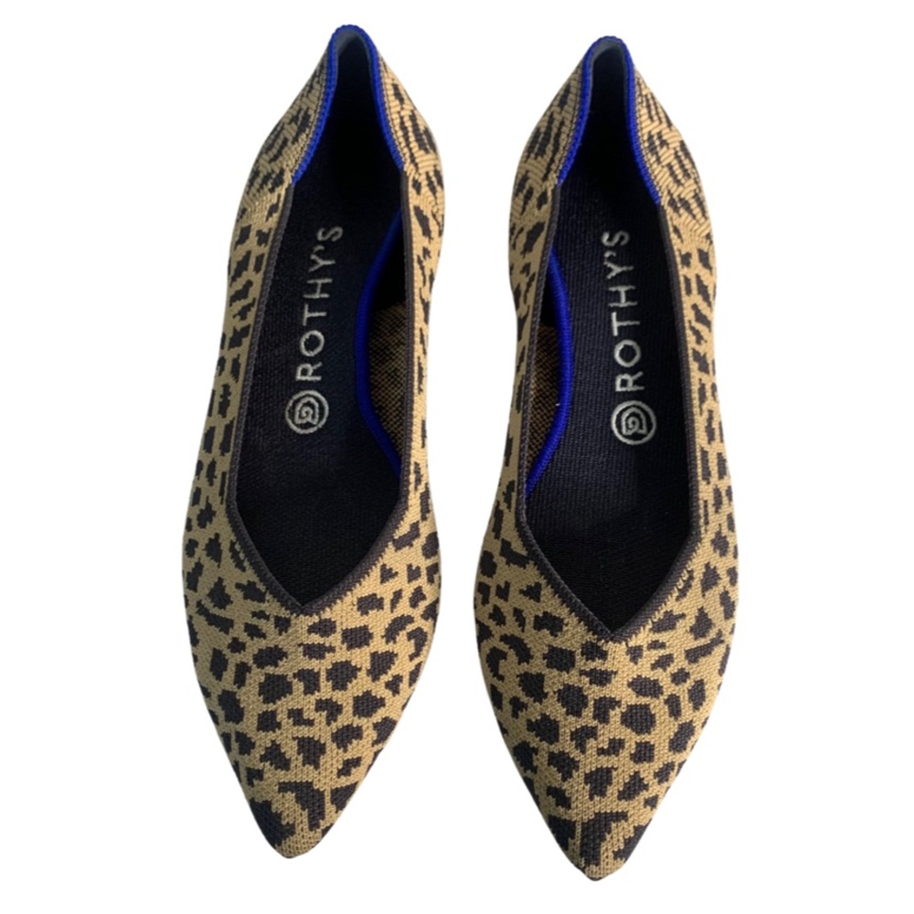 Rothy’s The Point Leopard Print Retired Brown Tan Leopard Flats Shoes Size 9.5 - Picture 2 of 11